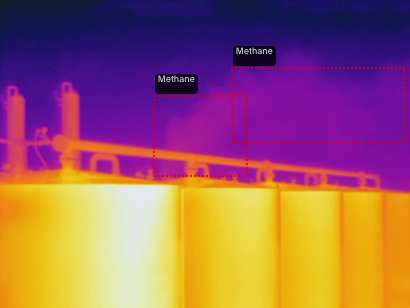 A thermal photo of Methane Monitoring service with annotations.